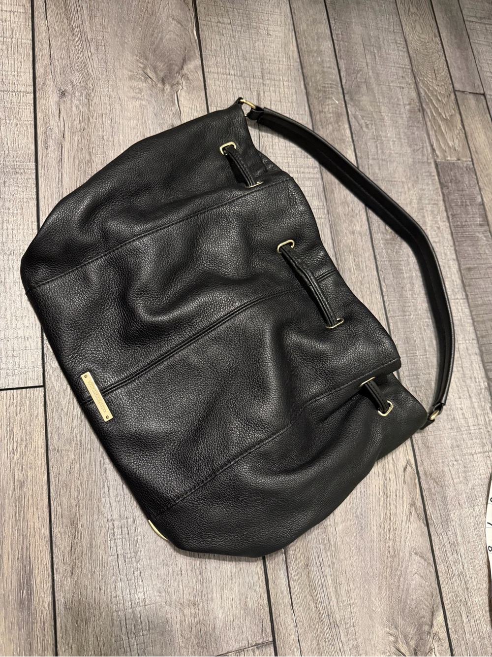 Vince Camuto Black Leather Shoulder Bag with Gold Accents